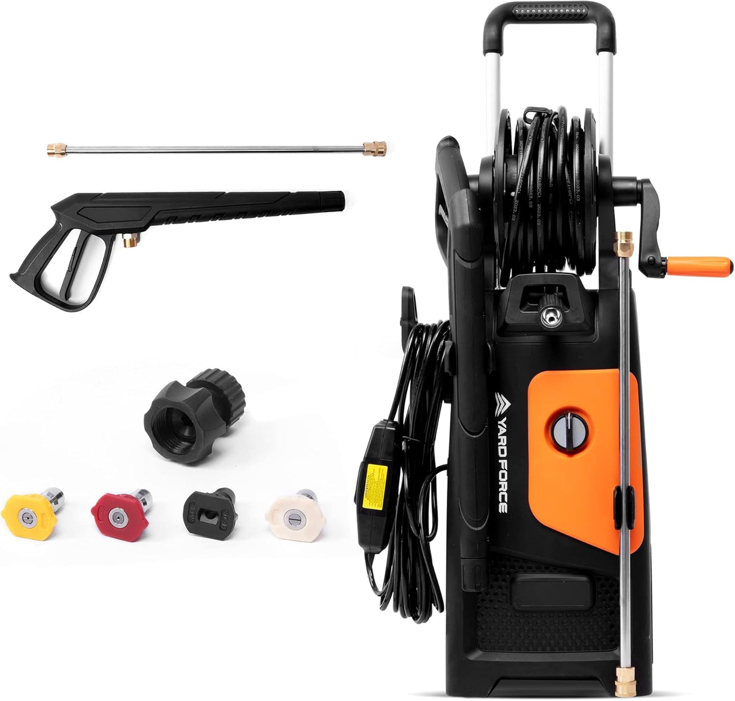 Yard Force Pressure Washer Electric Powered - 2000 PSI 2.3 GPM Power Washer with Hose Reel, Portable Washer with 4 Quick Connect Nozzles & 25 FT Hose for Cars, Fences, Patios
