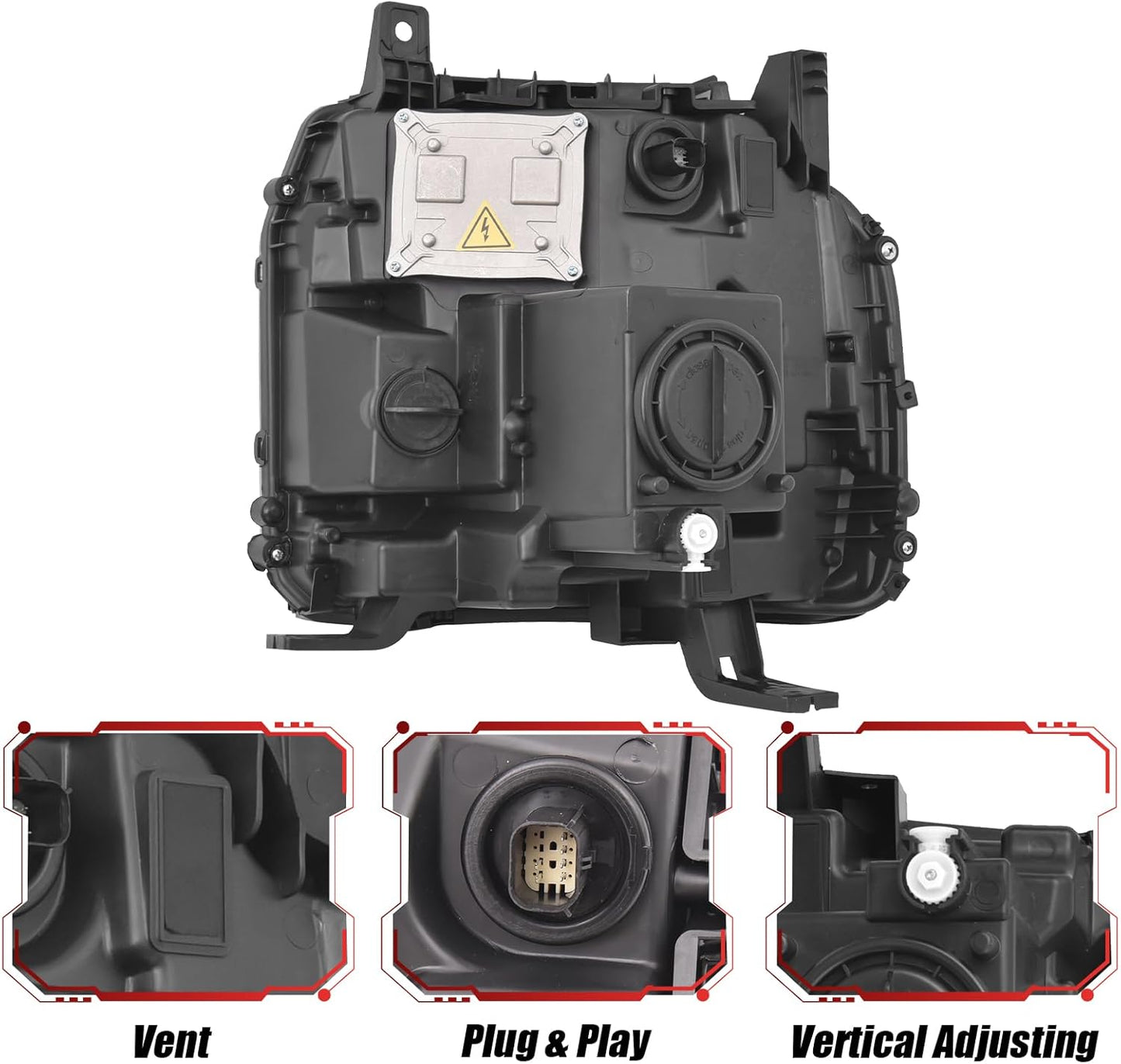 GMC Sierra 1500 Headlight Assembly 2016 2017 2018 Xenon Head Light with LED DRL, Turn Signal Light Chrome Housing Clear Lens Right Passenger Side GM2503453 84568273